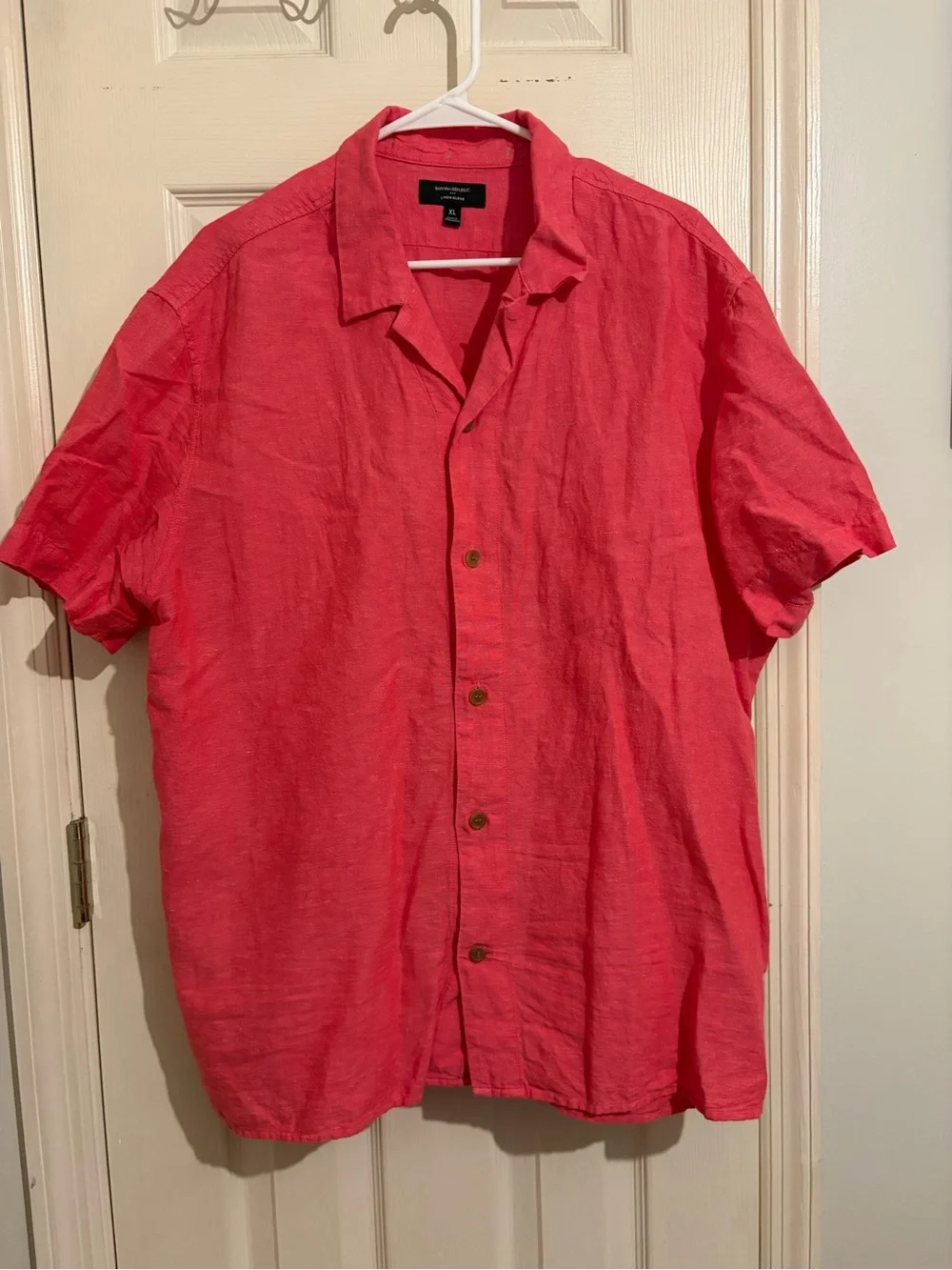 Banana Republic Men’s Short-Sleeve Button-Down Linen Blend Shirt - Coral